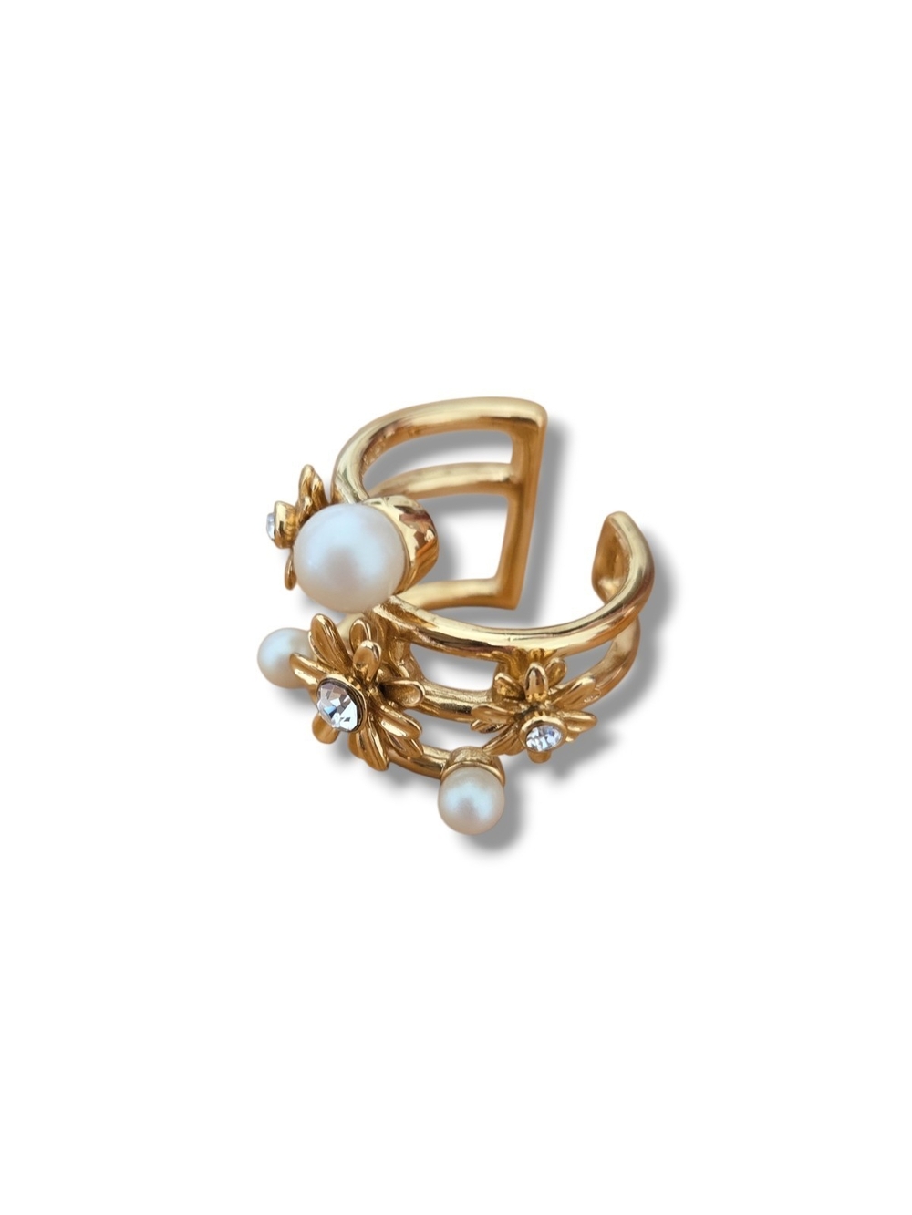 kate spade Gold Floral Pearl Adjustable Ring